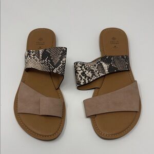 Call It Spring Tan and Snake Print Sandals